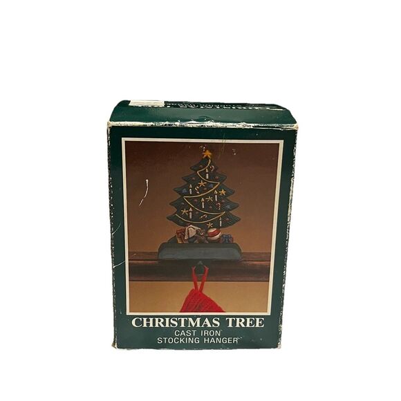 VTG Midwest Of Cannon Falls Cast Iron Stocking Holder Christmas Tree w Box - Picture 1 of 11
